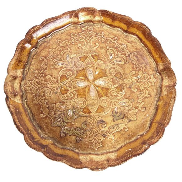 Vintage Wood Italian Florentine Embellished Gold Painted Tray Italy